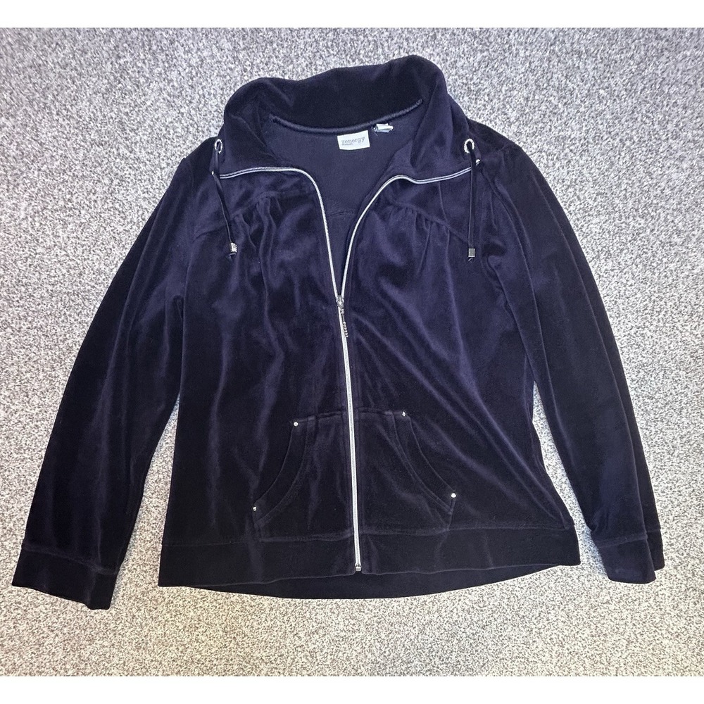 Zenergy by Chico's Women Full Zip Sweatshirt Jacket Size 2 Purple Velvet B236 -2